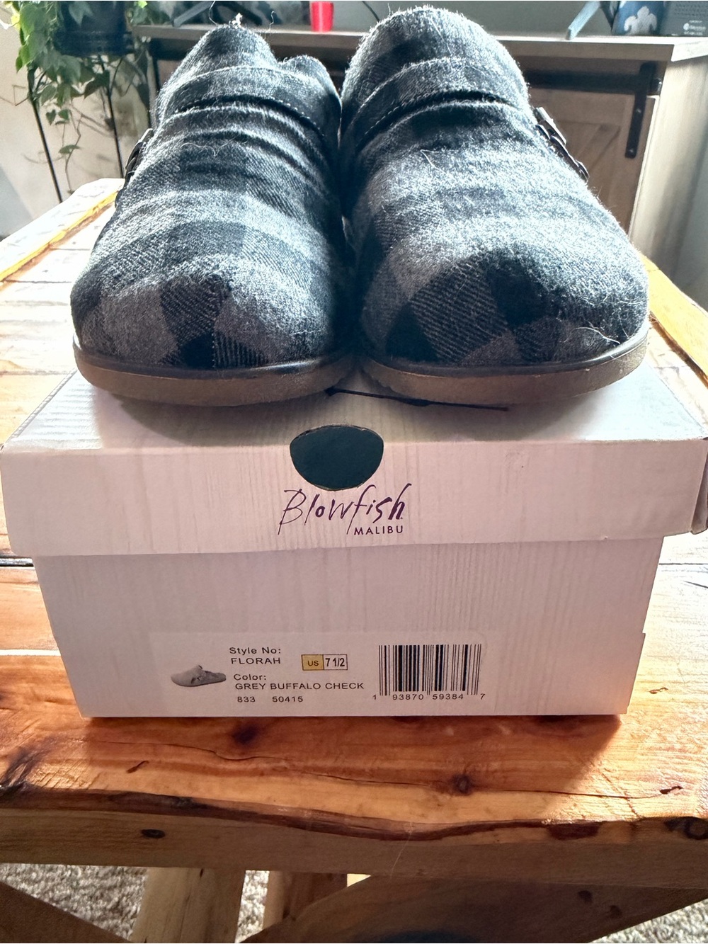 NWT Blowfish Malibu Grey Buffalo Check Slip-On Shoes